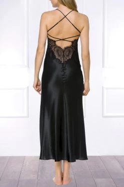 Coemi - Ayana Satin Nachthemd (lang) - Schwarz -Unterwäsche Rabatt COEMI AYANA LONG NEGLIGEE BLACK 2 1280x1280
