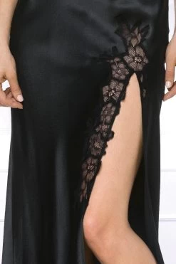 Coemi - Ayana Satin Nachthemd (lang) - Schwarz -Unterwäsche Rabatt COEMI AYANA LONG NEGLIGEE BLACK 5 1280x1280