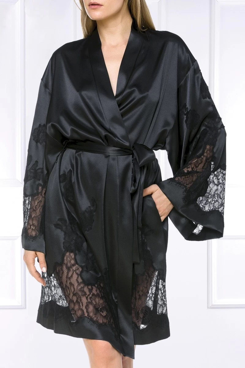 Coemi - Ayana Satin Kimono - Schwarz 1 Coemi - Ayana Satin Kimono - Schwarz