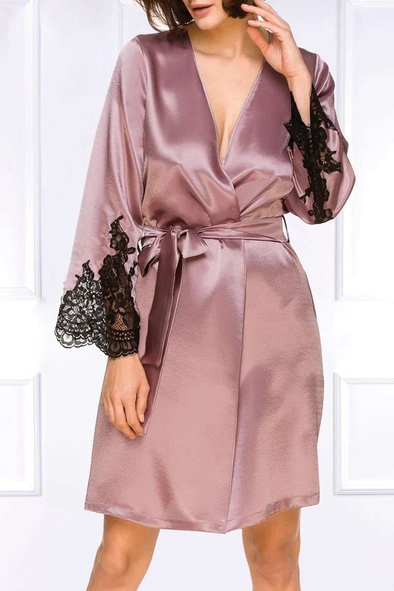 Coemi - Jemma Satin Kimono - Dusty Pink/Schwarz 1 Coemi - Jemma Satin Kimono - Dusty Pink/Schwarz