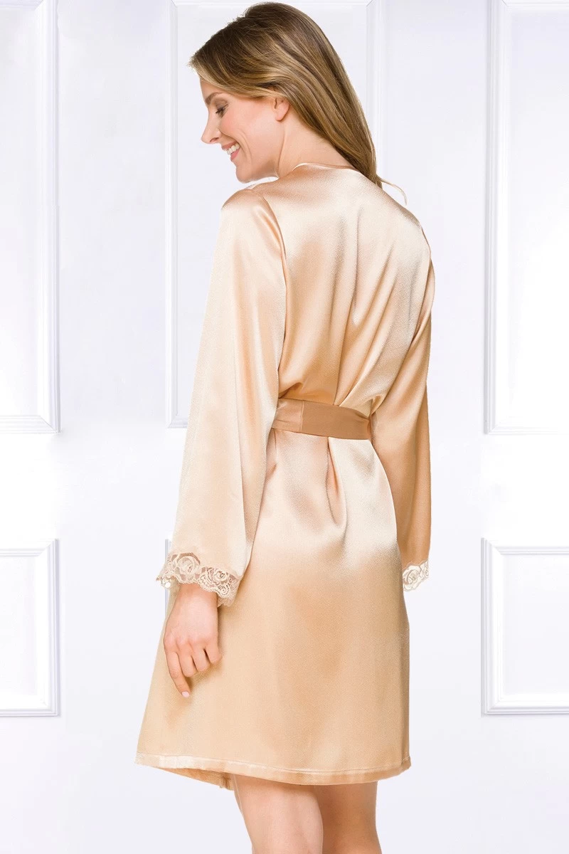 Coemi - Saia Satin Morgenmantel - Aprikose 4 Coemi - Saia Satin Morgenmantel - Aprikose – Bild 4