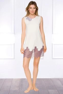 Coemi - Tia Micromodal Nachthemd - Champagner -Unterwäsche Rabatt COEMI TIA SHORT NIGHTDRESS NO SLEEVES CREAM LAVENDER 7 1280x1280