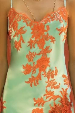 Marjolaine - Charlotte Seiden Slip Dress - Türkis/Koralle -Unterwäsche Rabatt MARJOLAINE SILK SLIP DRESS CHARLOTTE TUERKIS KORALLE 6 1280x1280