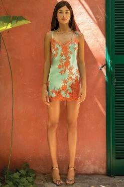 Marjolaine - Charlotte Seiden Slip Dress - Türkis/Koralle -Unterwäsche Rabatt MARJOLAINE SILK SLIP DRESS CHARLOTTE TUERKIS KORALLE 8 1280x1280