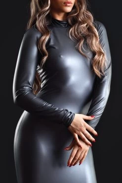 Maison Catanzaro - Lexi Wetlook Kleid - Schwarz -Unterwäsche Rabatt PATRICE CATANZARO LEXI ROBE WETLOOK BLACK 3 1280x1280